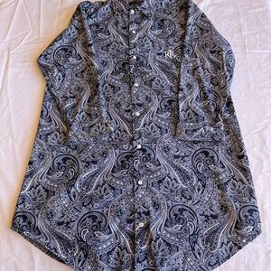 Ralph Lauren Navy and White Paisley Button-Down Shirt